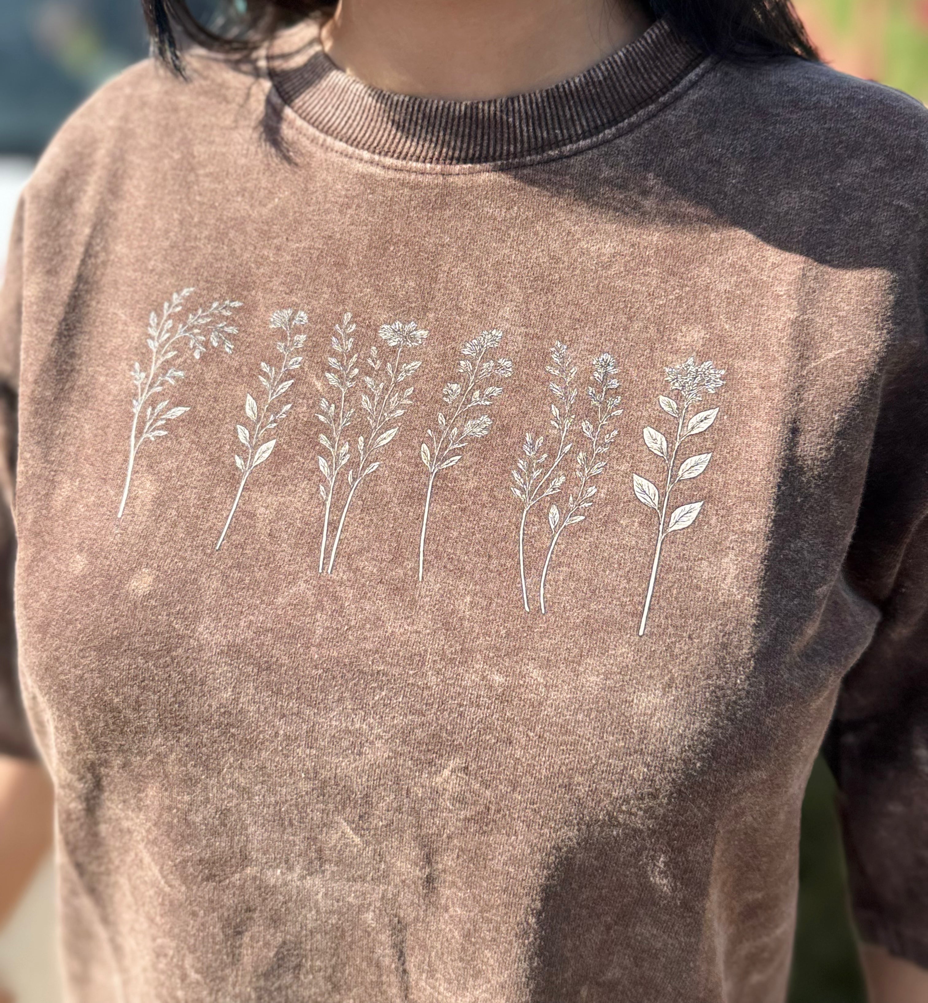 Desert Earth Acid Wash Oversized Tee – Botanical Print