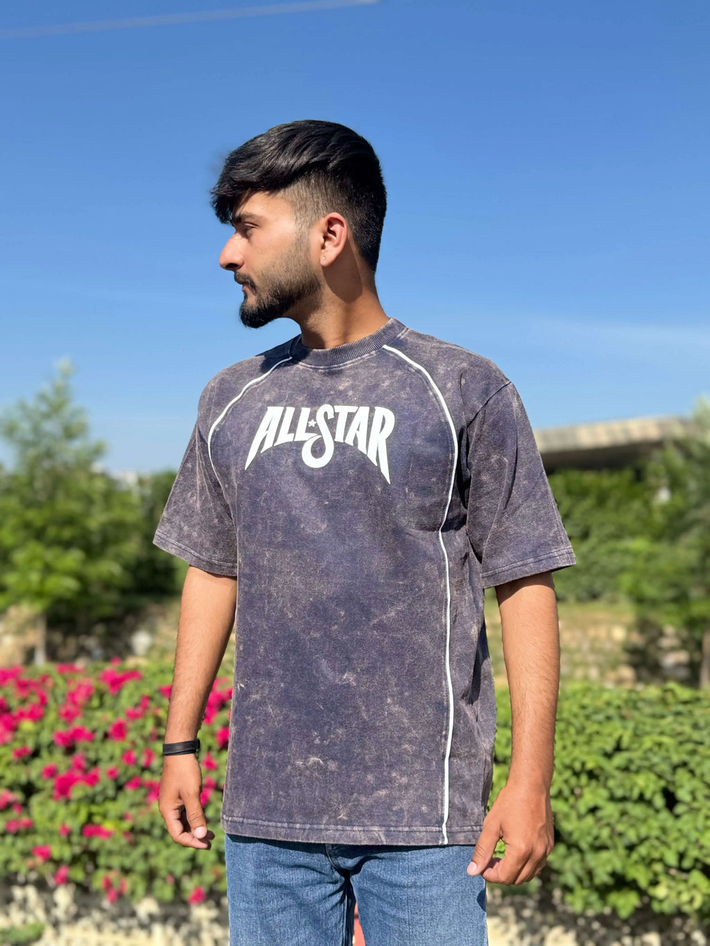 Allstar Piping Acid Wash Drop-Shoulder Tee