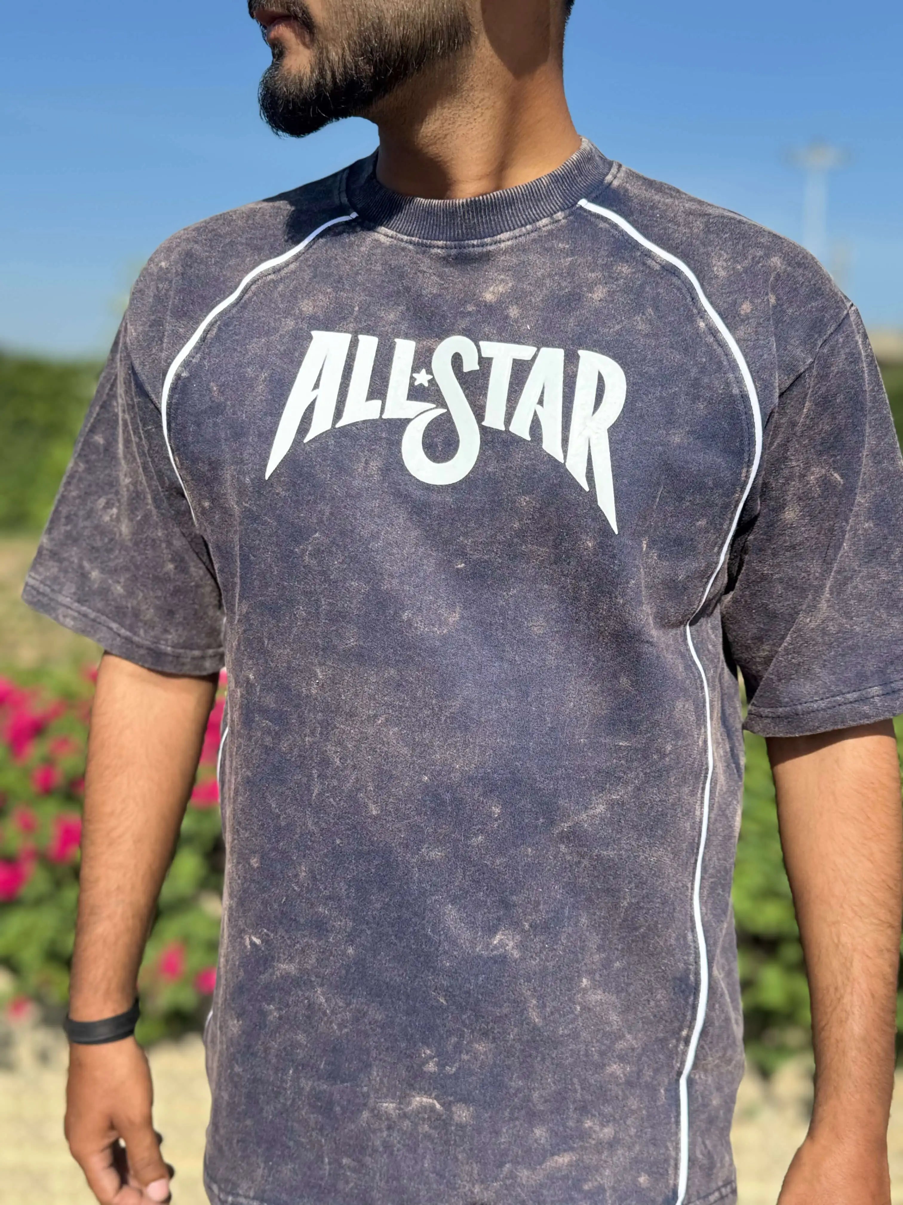 Allstar Piping Acid Wash Drop-Shoulder Tee