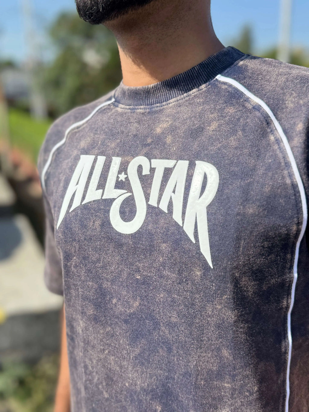 Allstar Piping Acid Wash Drop-Shoulder Tee