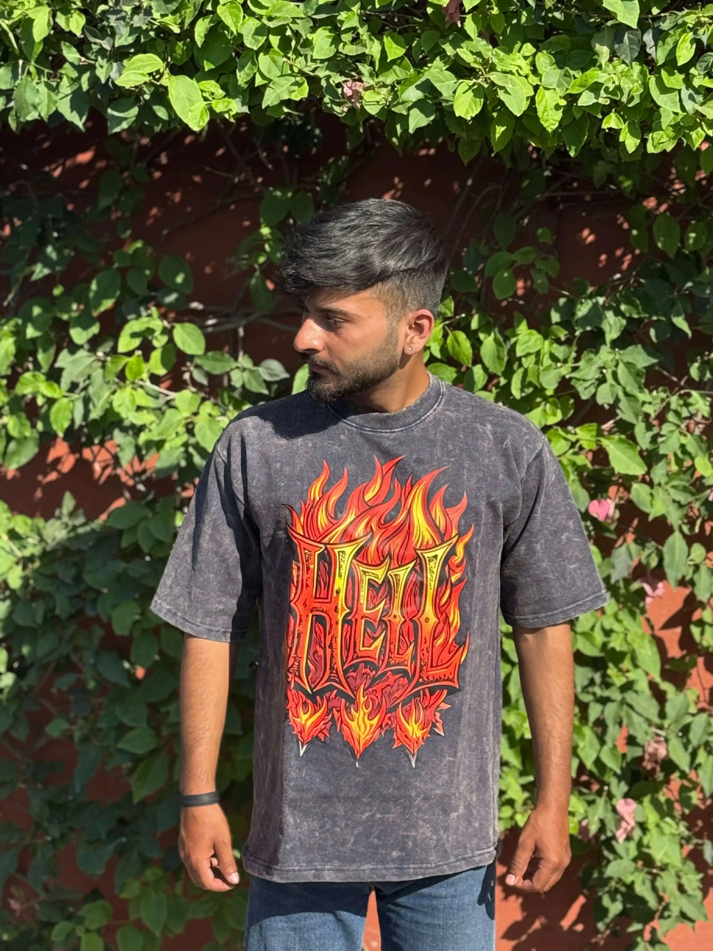 Hell Flames Oversized Acid Wash Tee