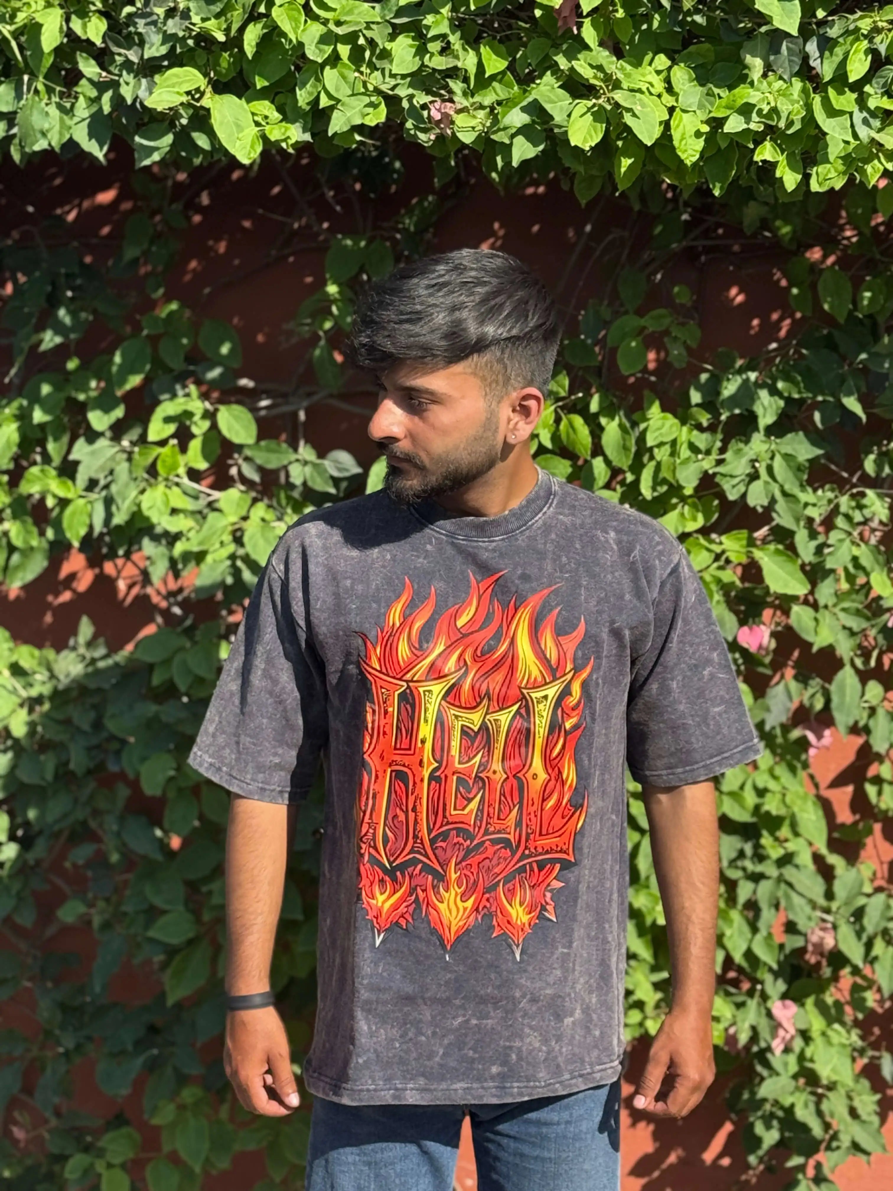 Hell Flames Oversized Acid Wash Tee