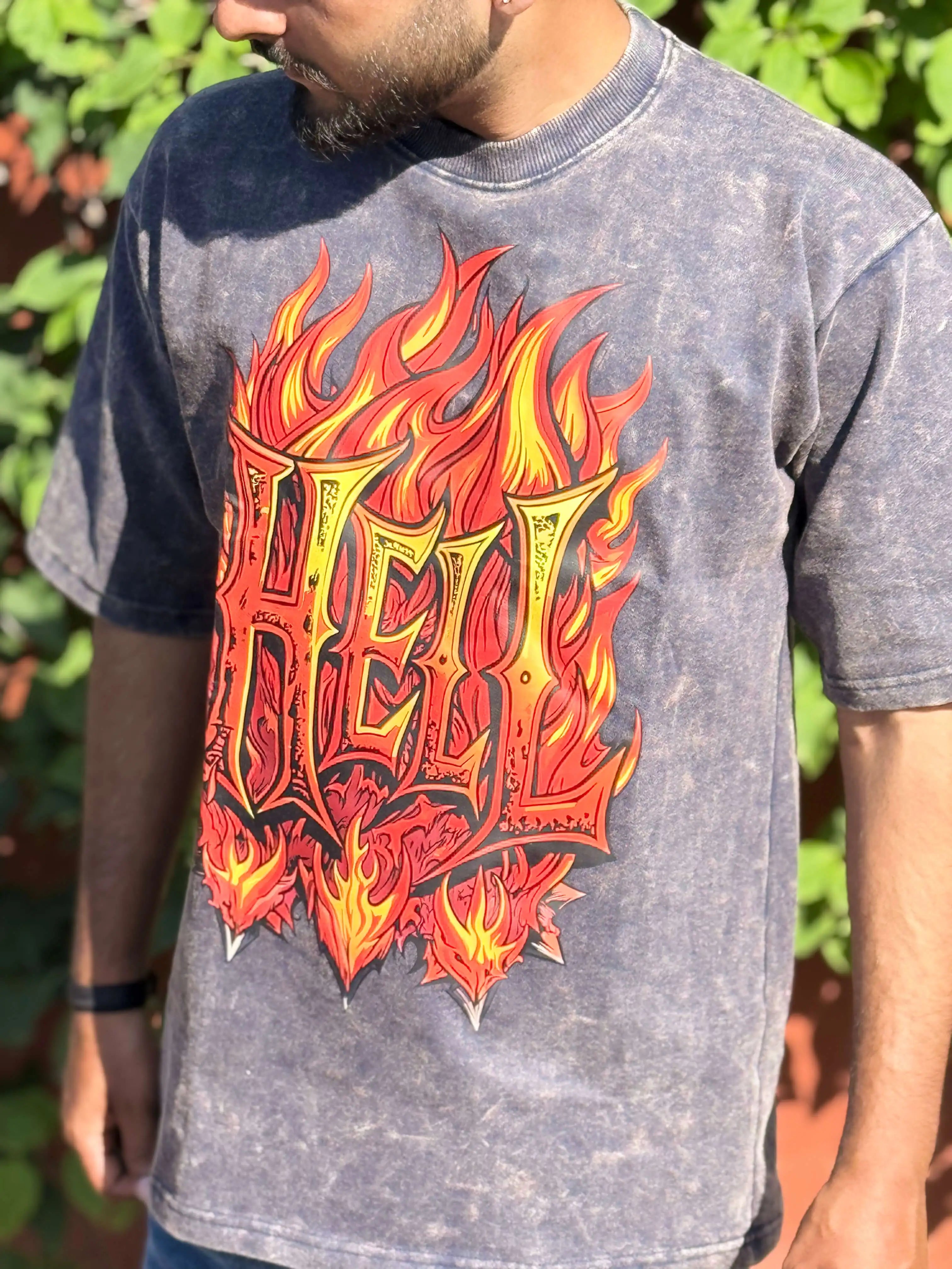 Hell Flames Oversized Acid Wash Tee