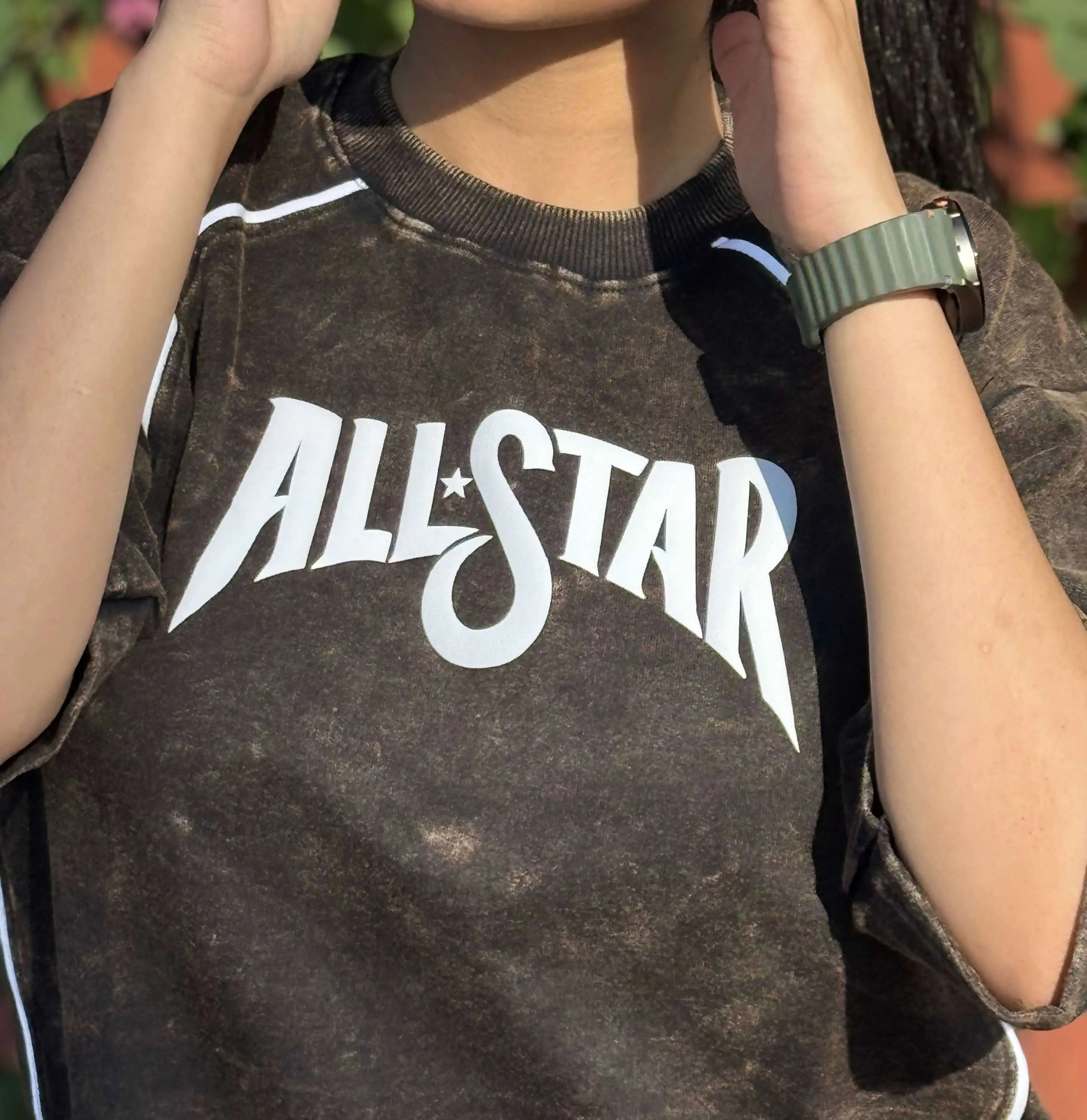 Allstar Piping Acid Wash Drop-Shoulder Tee