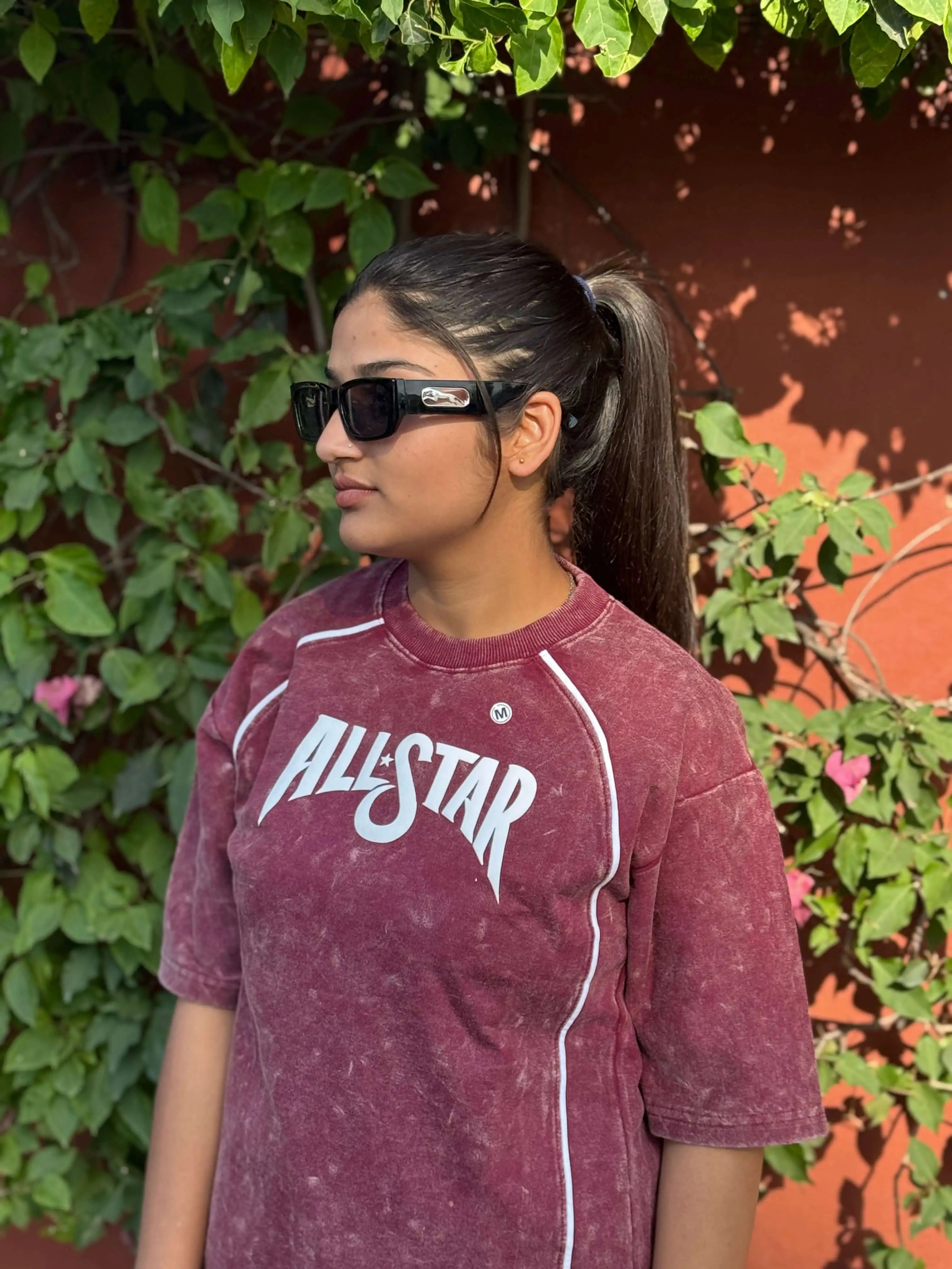 Allstar Piping Acid Wash Drop-Shoulder Tee