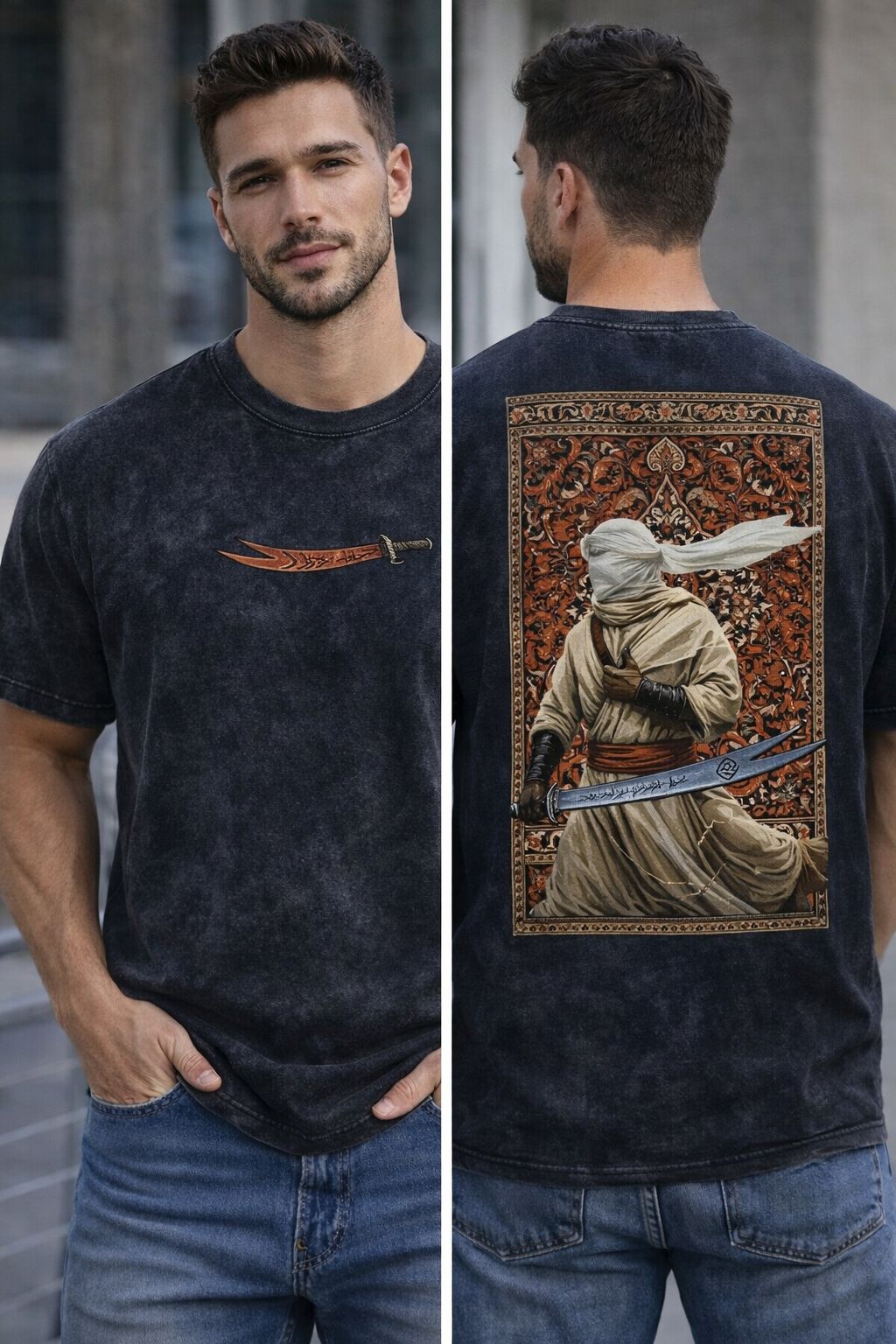 Desert Warrior Printed Acid Wash Tee