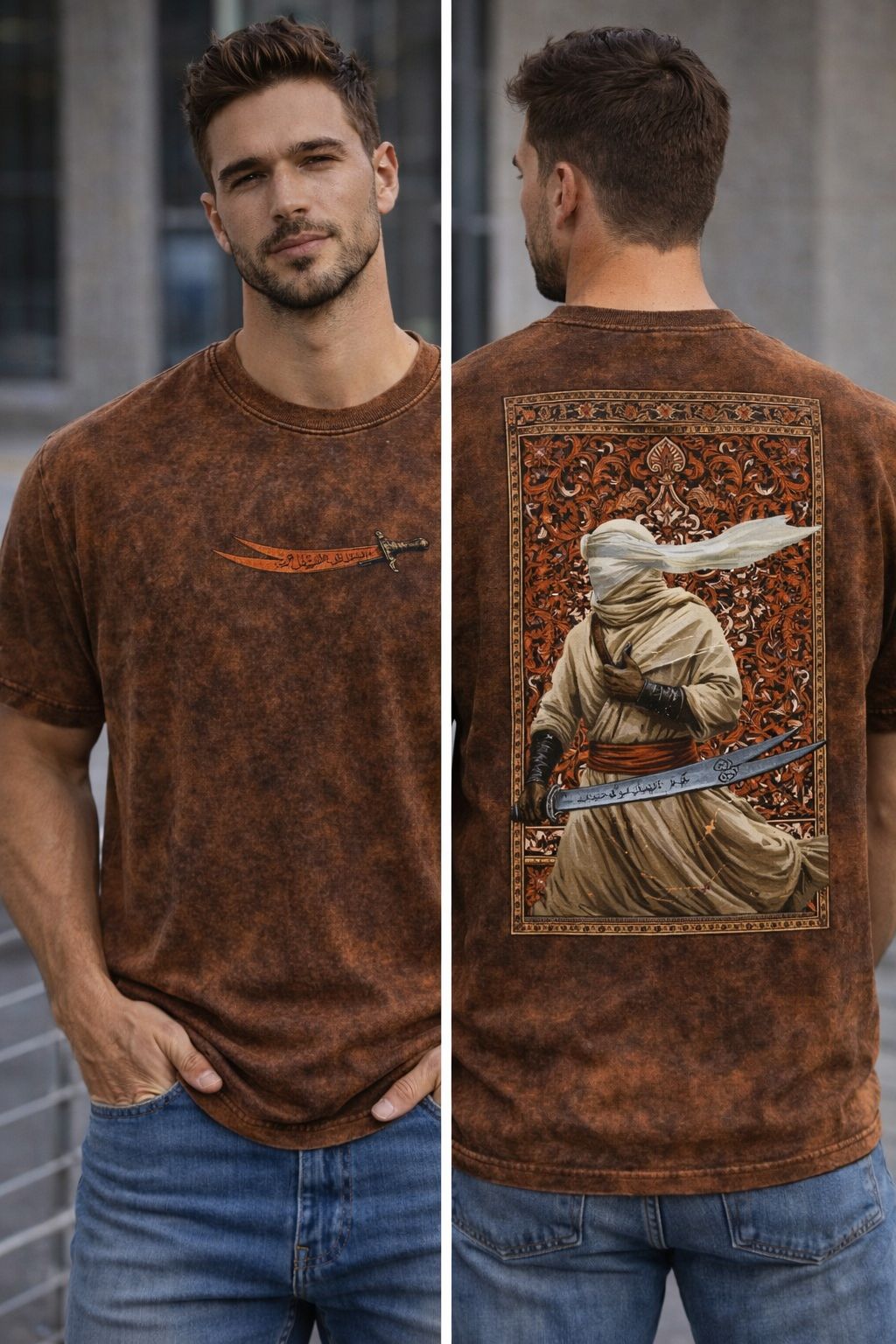 Desert Warrior Printed Acid Wash Tee