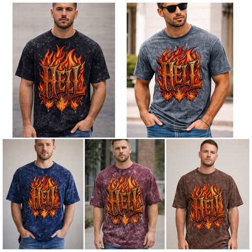 Hell Flames Oversized Acid Wash Tee
