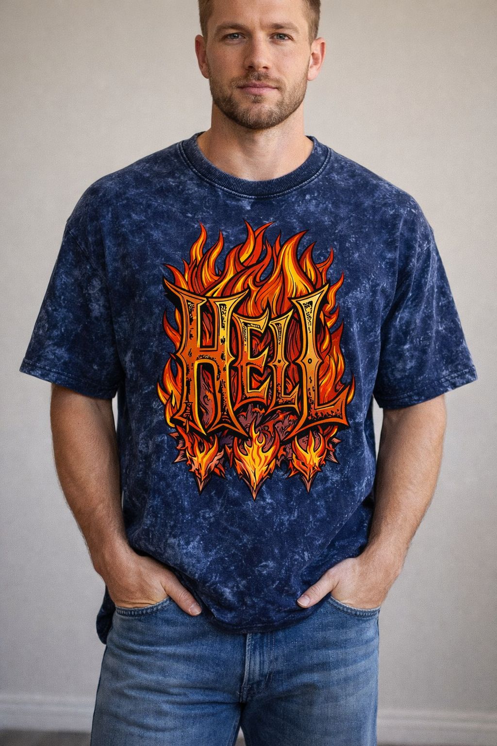 Hell Flames Oversized Acid Wash Tee