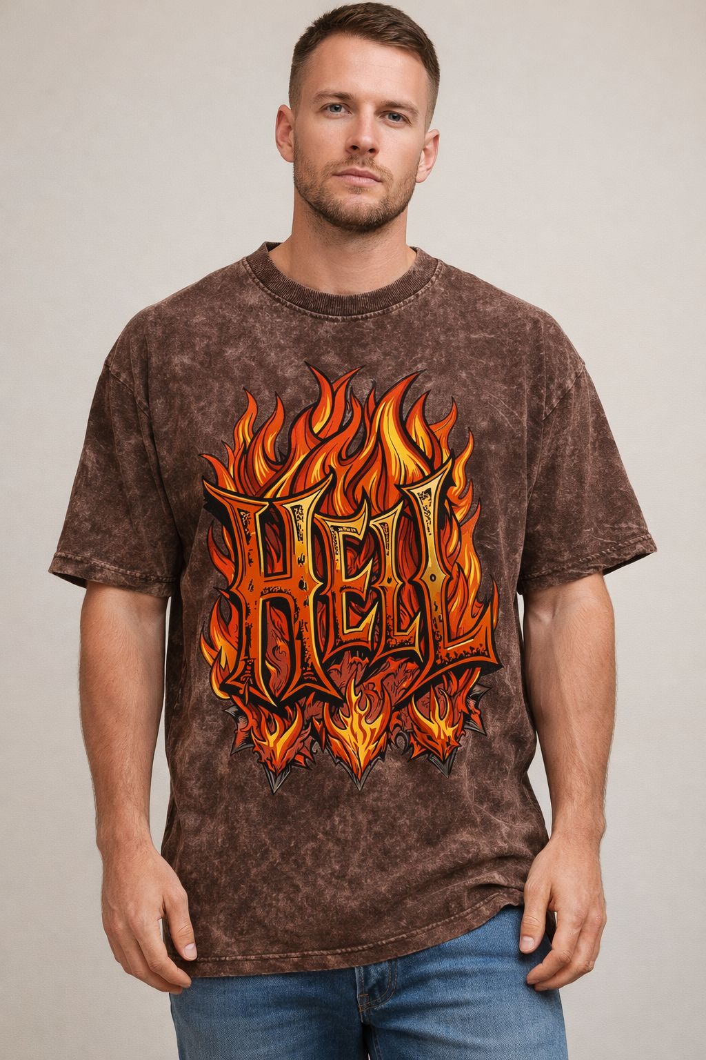 Hell Flames Oversized Acid Wash Tee