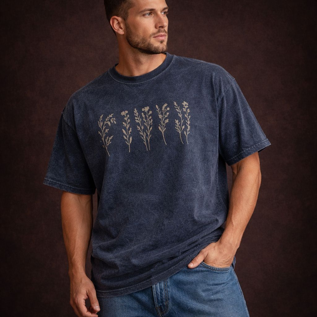 Desert Earth Acid Wash Oversized Tee – Botanical Print